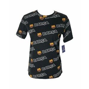 FC Barcelona Boy's Shirt Black Barca All Over Print Short Sleeve Size Large